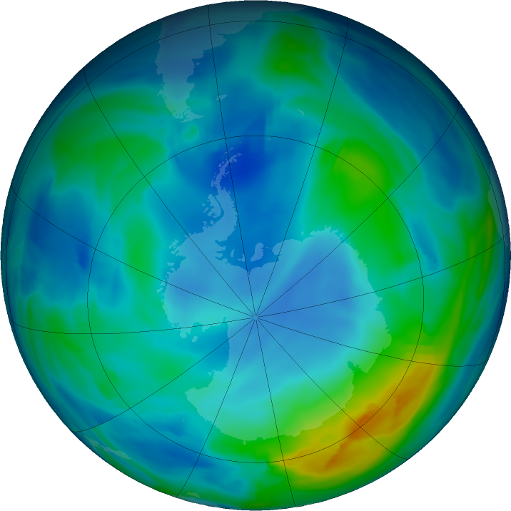 Antarctic ozone map for 26 May 2020